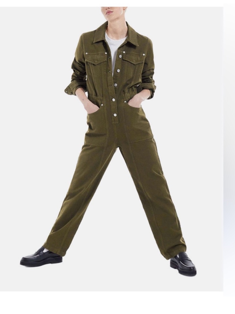 The‎ Kooples Olive Green Denim Utility Jumpsuit 1 - Picture 2 of 11